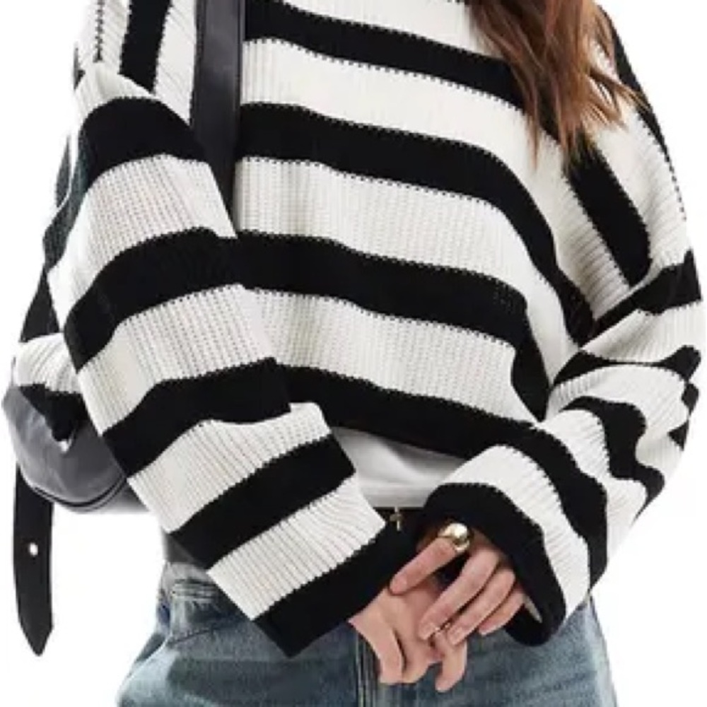Sincerely Jules Black and White Striped Women's Sweater